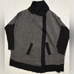 Reitmans Black White Chevron Knit Swester Wrap Warm Cozy Fall Winter Woman 3X